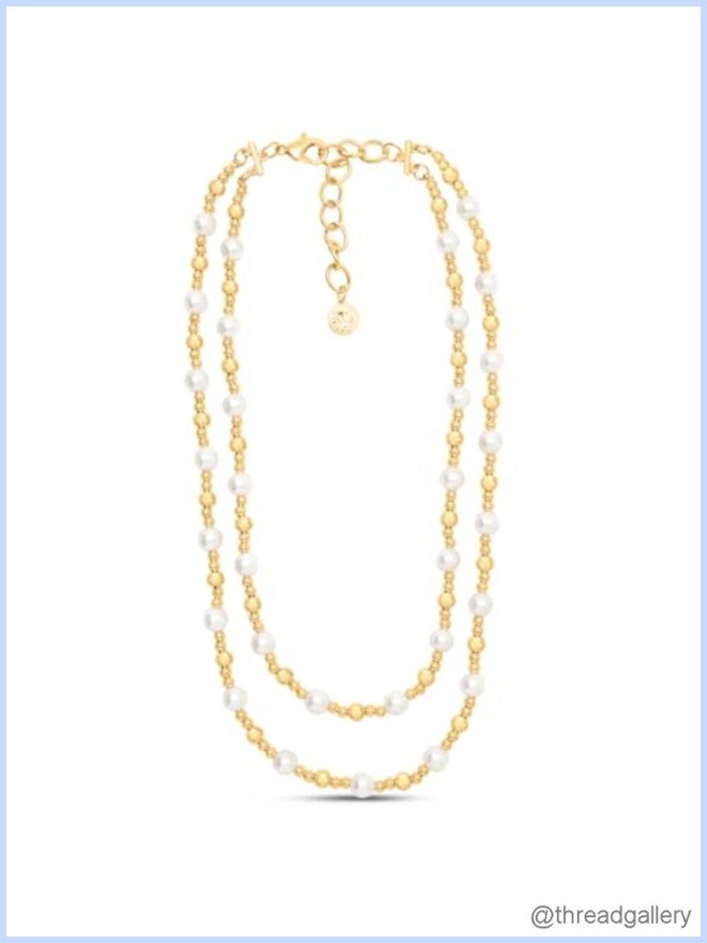 Two-Strand Pearl and Gold Ball Necklace 20 Inch Women Layered